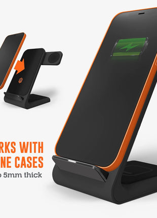 STM ChargeTree Swing 3-in-1 Wireless Charging Station for iPhone/Samsung/Android (15W/7.5W), AirPods (5W), Apple Watch (3W). Qi-Certified Stand- Black