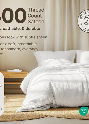 California Design Den Soft 100% Cotton Sateen Queen Bed Sheets Set, White | 400 Thread Count Backed by Good Housekeeping Seal, 16" Deep Pocket, All-Around Elastic, Durable, Easy Care