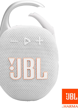 JBL Clip 5 - Ultra-Portable, Waterproof & Dustproof Bluetooth Speaker, Big Pro Sound with Punchy bass, Integrated Carabiner, Up to 12 Hours of Play, Made in Part with Recycled Materials (White)