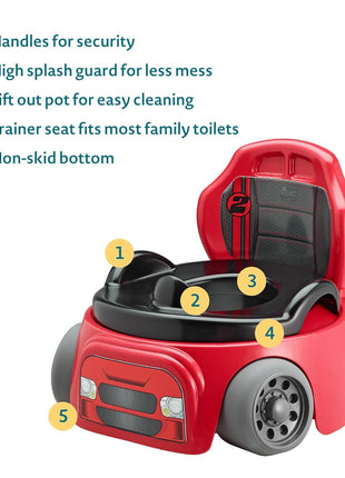 The First Years Training Wheels Racer Potty Training Toilet - Race Car Training Potty - Includes Detachable Toddler Toilet Seat and Kids Potty - Ages 18 Months and Up