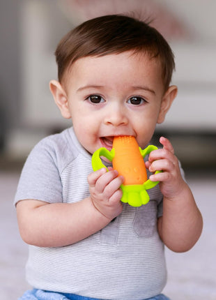 Infantino Lil' Nibbles Textured Silicone Teether, BPA-Free Baby Teething Toy, Soft, Easy to Hold, Sensory Stimulation for Infants, Carrot