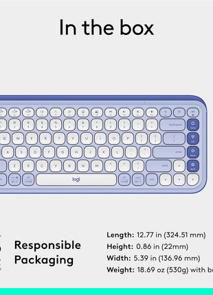 Logitech POP ICON Keys Wireless Bluetooth Keyboard - Lilac and Off-White | Comfortable typing, programmable keys, easy-switch between up to 3 devices, for laptop, tablet, PC