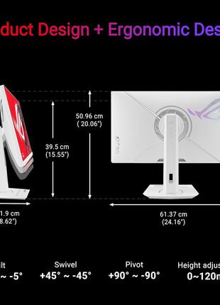 ASUS ROG Strix 27 inch 4K HDR USB-C Gaming Monitor (XG27UCG-W) White, UHD (3840x2160) Dual Mode (4K 160Hz or FHD 320Hz), 1ms, Fast IPS, ELMB Sync, G-SYNC Compatible, AI Gaming, 3yr Warranty