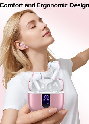 TAGRY Bluetooth Headphones True Wireless Earbuds 60H Playback LED Power Display Earphones with Wireless Charging Case IPX5 Waterproof in-Ear Ear buds with Mic for TV Smart Phone Laptop Computer Sports