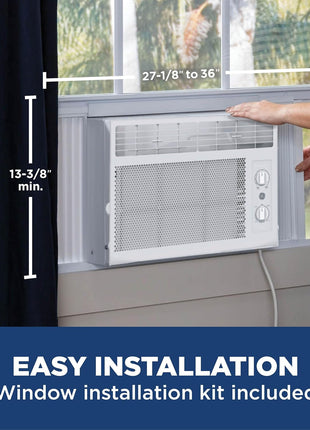 GE Window Air Conditioner Unit, 5,000 BTU for Small Rooms up to 150 sq ft. with Manual Adjustable Fan and Cooling Settings, Perfect for Small Bedroom or Living Room, Easy Install Kit Included, White