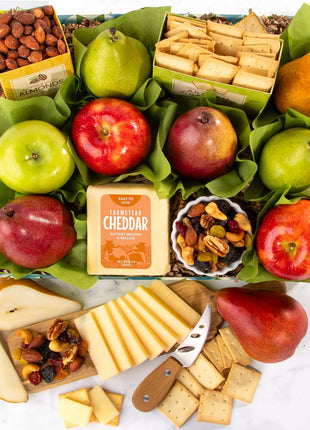 A Gift Inside Classic Fresh Fruit Basket Gift with Crackers, Cheese and Nuts for Holiday, Thank You, Birthday, Get Well, Anniversary, Corporate