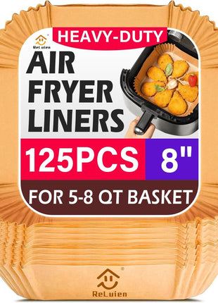 Air Fryer Liners Disposable, 8", Parchment Paper for 5-8QT | 125 Pcs Unbleached Airfryer Basket Liners,Oil-Proof for Baking, Roasting, Microwave, Oven Air Fryer Accessories