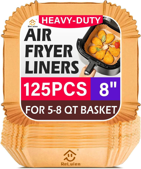 Air Fryer Liners Disposable, 8", Parchment Paper for 5-8QT | 125 Pcs Unbleached Airfryer Basket Liners,Oil-Proof for Baking, Roasting, Microwave, Oven Air Fryer Accessories