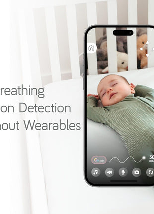 NANOBÉBÉ Smart Baby Monitor – Non-Wearable AI Breathing Monitor Motion Detection 1080p HD Camera with 360° Pan Tilt Two-Way Talk Sound Machine App Control, Night Vision
