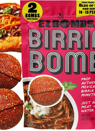 EZ Bombs Birria Bomb Seasoning, Pack of 2 – Authentic Mexican Spice Mix for Tacos, Burritos, Nachos, and Quesadillas – Made with Real Chiles, Herbs, and Spices for Quick and Flavorful Meals