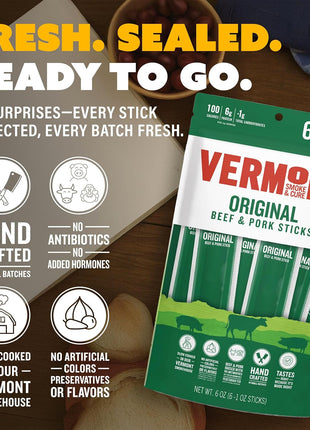 Vermont Smoke & Cure Original Beef & Pork Sticks, Gluten Free, 1 Ounce (Pack of 24)