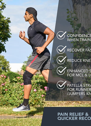 Knee Brace Meniscus Tear Support For Arthritis Acl, Mcl Pain Patented 4-way Adjustable Wraparound Strap Dual Side Stabilizer For Patella Stability Size [medium]
