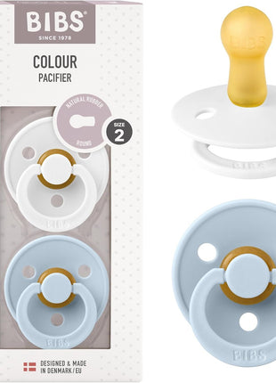 BIBS Pacifiers Colour Collection | Natural Rubber Baby Pacifier | Set of 2 BPA-Free Soothers | Made in Denmark | 0+ Months (Pack of 2) | Dusty Blue/Steel Blue