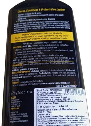 Meguiar's Gold Class Rich Leather Cleaner and Conditioner 3-in-1 Spray, Non-Greasy Car Leather Cleaner and Conditioner Treatment with Advanced UV Protection, 15.2 Oz Spray Bottle