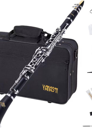 YANASON Bb clarinet for beginners, Bb nickel-plated 17-keys clarinet, suitable for students, professionals, school bands with Hard Foam Case,Barrels*2,Pads*8,Stand, Cleaning Kit,Gloves,Strap,Reeds*8
