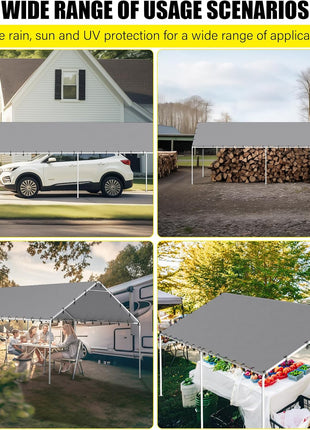 DWALE 10 x 20 Ft Carport,Replacement Canopy Cover Garage Top Tent Shelter Tarp,Grey with 48 Ball Bungee Cords Waterproof & UV Protected (Only Tarp Cover, Frame Not Include)