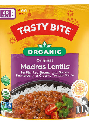Tasty Bite Organic Madras Lentils, 10 Ounce, Pack of 6, Ready to Eat, Microwavable Entree, Vegetarian