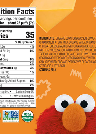 Earth's Best Organic Veggie Puffs for Toddlers 2 Years Old and Up, Cheddar Flavor, 1.55 Ounce Bag (Pack of 4)