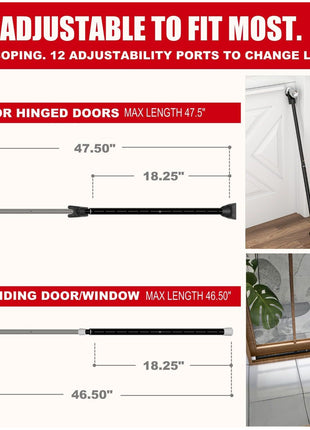 SECURITYMAN 2-in-1 Door Security Bar & Sliding Door Security Bar - Door Jammer Constructed of High Grade Iron - Black Door Stoppers Security Bar