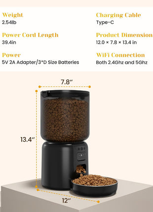 Fansafurn Automatic Cat Feeder with 2K HD Camera, Automatic Dog Feeder with App Control via 2.4G/5G WiFi, Dual Power System & Voice Recording, 4L Food Dispenser for Cats and Small Dogs, Black