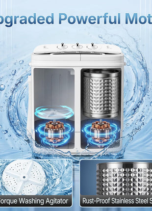 SUPER DEAL Compact Mini Twin Tub Washing Machine 13lbs Capacity Portable Washer Wash and Spin Cycle Combo, Built-in Gravity Drain for Camping, Apartments, Dorms, College, RV's and Small Spaces