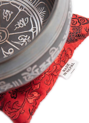 Premium Tibetan Singing Bowl Set – Handmade in Nepal Sound & Meditation Bowl – Spiritual Decor for Yoga, Wellness Spaces & Relaxation by Himalayan Bazaar (Brown & Red)