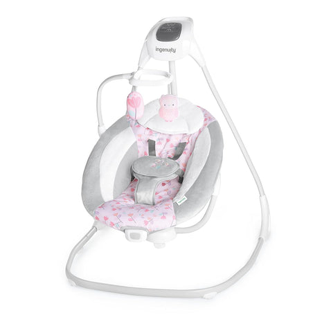 Ingenuity SimpleComfort Lightweight Compact 6-Speed Multi-Direction Baby Swing, Vibrations & Nature Sounds, 0-9 Months 6-20 lbs (Pink Cassidy) | Compact & Portable, Hands Free Soothing for Fussy Babies, Vibrations & USB Power for Newborns, 6-20 lbs