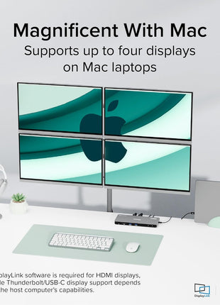 Plugable Thunderbolt 4 Dock for Quad Monitors 100W, Thunderbolt Docking Station Connects up to Four 4K Monitors for Windows and Mac Laptops, 2x HDMI, 4x Thunderbolt 4/USB C, Driver Required TBT-6950PD