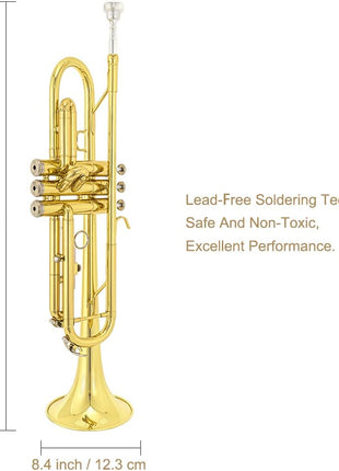 Trumpet Instrument,Band & Orchestra Musical Instruments for Beginners,With trumpets case,Mouthpiece,Cloth and Gloves (Golden)