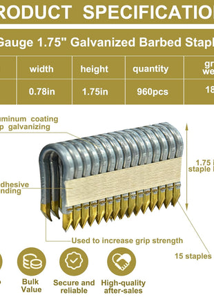 9GA Barbed Wire Fence Staples 1-3/4 inch, 960 Ct for DeWalt Staplers