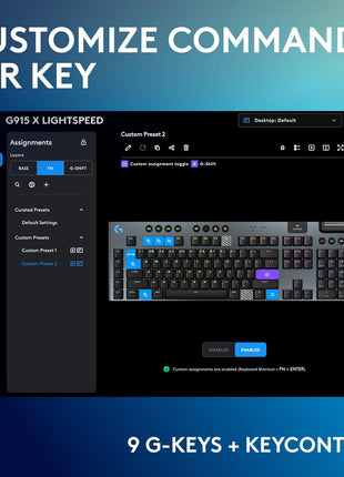 Logitech G915 X Lightspeed Low-Profile Wireless Gaming Keyboard, Double-Shot PBT Keycaps, Fully Programmable Keys, RGB Backlighting, Sleek Aluminum Finishing, GL Red Linear Switches - PC/Mac - Black