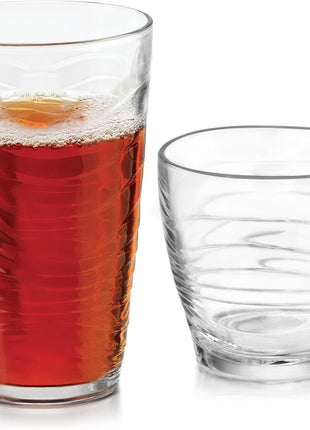 Libbey Ascent Tumbler & Rocks Drinking Glasses Set of 16, Clear Glass Cups | 16.25 oz & 12.25 oz Capacities Glasses for Water, Juice, Cocktails, and More with Curved Design and Dishwasher-Safe Care