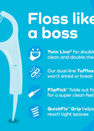 Plackers Twin Line Dental Floss Picks, Dual-Line Tuffloss, Easy Storage, Cool Mint Flavor, 300 Count
