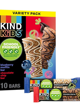 KIND Kids School Friendly Blueberry Muffin and Chocolate Chip Oat Bars Variety Pack, Tree Nut and Peanut Free, Gluten Free, Made With Whole Grain Oats, 5g Protein, 10 Count