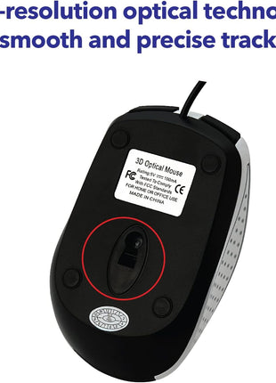 Verbatim Wired USB Computer Mouse - Corded USB Mouse for Laptops and PCs - Right or Left Hand Use, White 99740, 1.4" x 2.4" x 3.9"