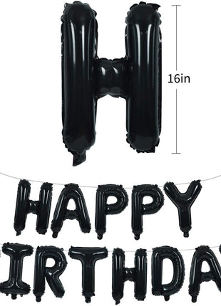 TONIFUL 16 Inch Black Happy Birthday Balloons Banner Decorations for Men | Reusable Foil Letter Birthday Sign Black Birthday Decoration for 16th 30th 50th 60th Boys Adults and Halloween Birthday Party