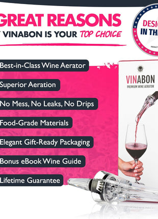 Wine Aerator Pourer Spout – Updated 2026 Professional Wine Aerator for Superior Flavor, Enhanced Bouquet & Rich, Smooth Finish. No-Leak, No-Drip, Spill-Free Design. Includes Wine Guide eBook