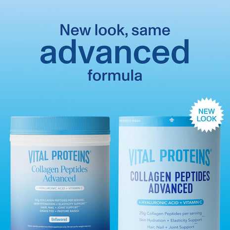 Vital Proteins Collagen Peptides Powder Advanced, Unflavored, 9.33oz | Hyaluronic Acid & Vitamin C, Supports Hair Skin & Nails, Collagen Peptides, 12 Servings