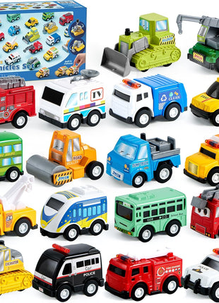 JOYIN 18 Pcs Pull Back City Cars and Trucks Toy Vehicles Set, Friction Powered Mini Cars Toys for Toddlers, Party Favors for Kids 3-5, Birthday Gifts for Boys and Girls, Goodie Bag Stuffers