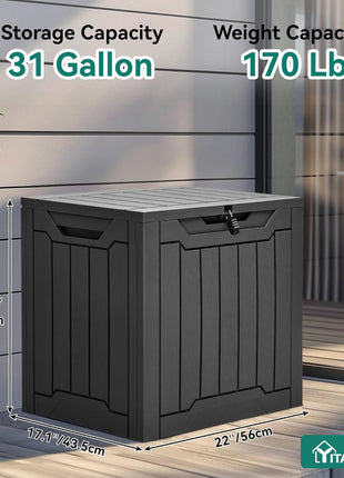 YITAHOME 31 Gallon Outdoor Storage Box, Resin Deck Box and Waterproof Package Delivery Box for Gardening Tools, Pool Supplies, Patio Furniture, Lockable, Black