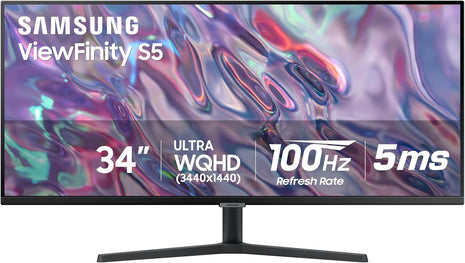 SAMSUNG 34 inch ViewFinity S50GC Series Ultra-WQHD Monitor, 100Hz, 5ms, HDR10, AMD FreeSync, Eye Care, Borderless Design, PIP, PBP, LS34C502GANXZA, 2023, Black