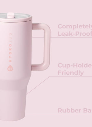 HydroJug Traveler   40 oz Water Bottle with Handle & Flip Straw   Fits in Cup Holder, Leak Resistant Tumbler Reusable Insulated Stainless Steel & Rubber Base   Gifts for Women & Men, Pink Sand