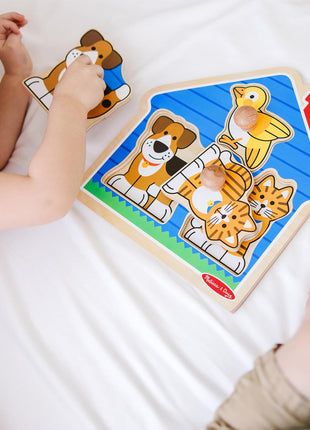 Melissa & Doug Pet Animals Jumbo Knob Puzzle, Wooden Peg Puzzle for Toddlers, Educational Toy for Shape Recognition and Fine Motor Skills, Ages 1+