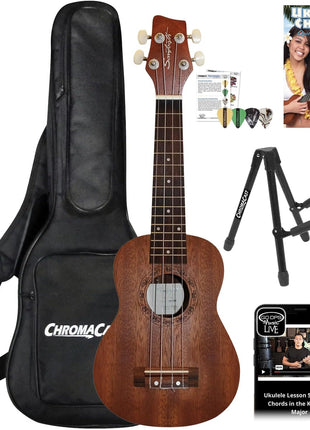 Sawtooth Soprano Ukulele Mahogany 21 inch Ukulele Beginner Kit Online Lesson Padded Gig Bag Premium Wood Uke Stand Picks Quick Start Guide Ukulele Pack