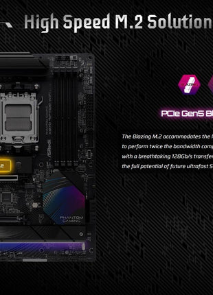 ASRock Phantom Gaming X870 Riptide WiFi 7 AMD Ryzen Socket AM5 ATX Motherboard DDR5 DIMMs 8000 MHz 256 GB USB4 M.2 SATA3 6.0 Gb/s