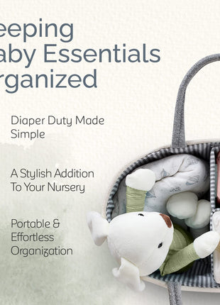 KiddyCare Diaper Caddy Organizer for Baby Nursery Basket with Handle Lid | Nursing bag with Changing Table Organizer Cart | Newborn Caddy | Grey Large size | Nursing bag with Changing Table Organizer Cart | Newborn Caddy
