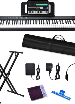 88 Key Digital Piano Electric Keyboard, 88 Key Keyboard Piano for for Beginner, with Power Adapter, Sustain Pedal, Stand, Bluetooth