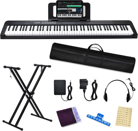 88 Key Digital Piano Electric Keyboard, 88 Key Keyboard Piano for for Beginner, with Power Adapter, Sustain Pedal, Stand, Bluetooth