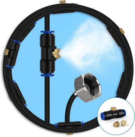 lifeegrn Misting Cooling System, Outdoor Misting System for Patio, 40 FT Misting Line+10 Mist Nozzles+3/4 inch Brass Adapter,Outdoor Mister System for Patio Garden Trampoline Greenhouse