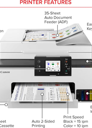 Canon MegaTank MAXIFY GX2020 All-in-One Wireless Color Printer – Print, Copy, Scan with Duplex Printing – Refillable Tank System, Compact Desktop Design – Wireless Print Scan Copy for Home & Office